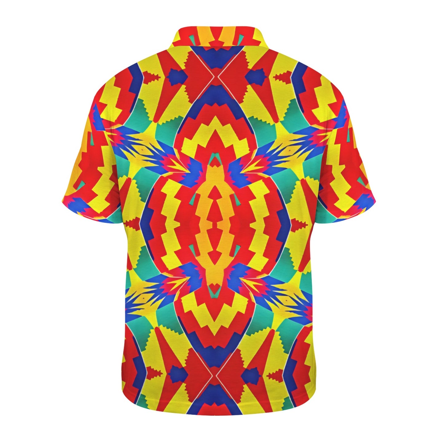 Men's Vibrant African Kente Geometric Pattern All-Over Print Zipper Polo Shirt.