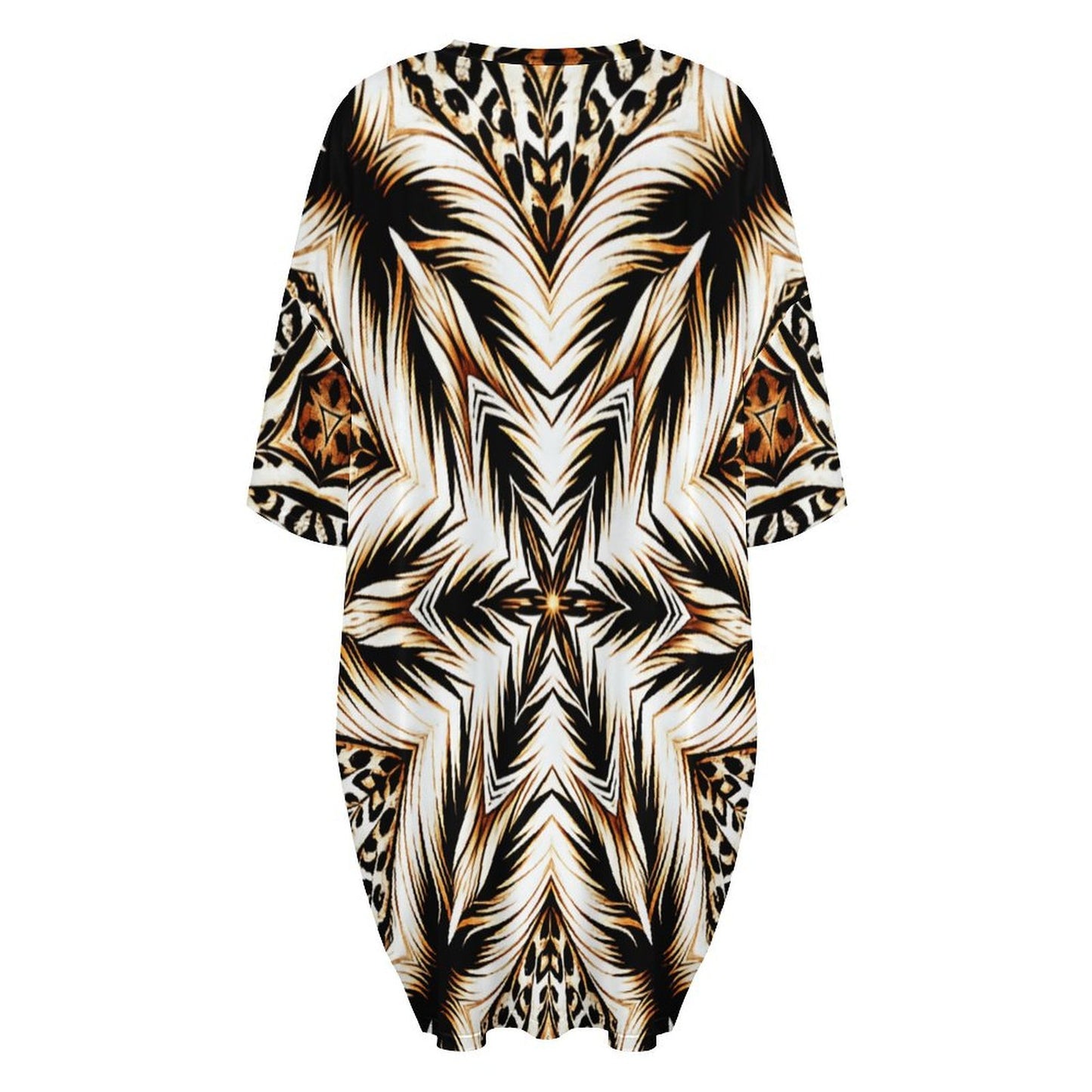 Women's Brown & Black Kaleidoscope Pattern Oversized T- Shirt Loungewear