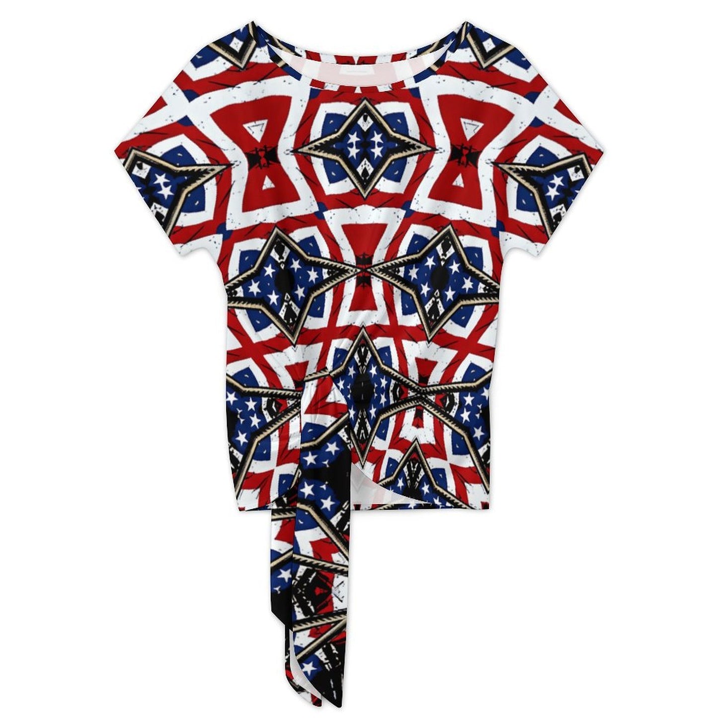 Women's Patriotic Star Kaleidoscope Pattern All-Over Print Side-Tie Short Sleeve Top & Wide-Leg Pants Set