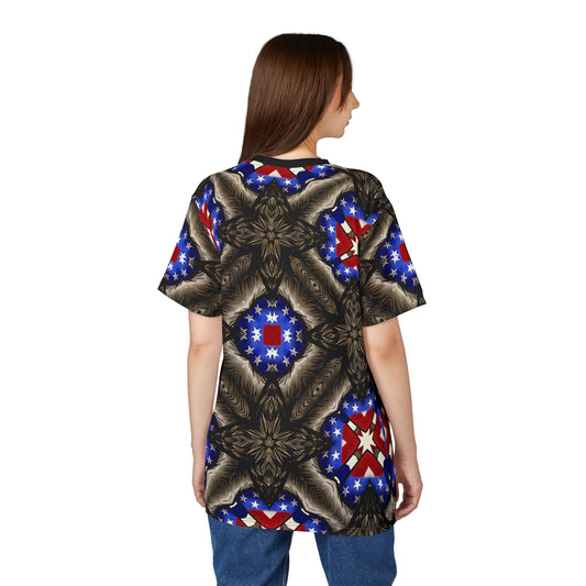 Women's Patriotic Kaleidoscope Pattern All-Over Print Unisex Cut & Sew Tee.