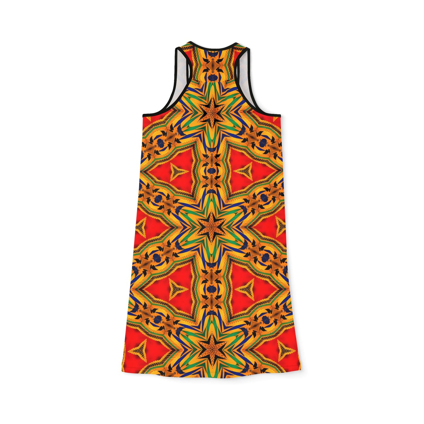 Women's Vibrant Red & Gold Racer back All-Over Print Dress