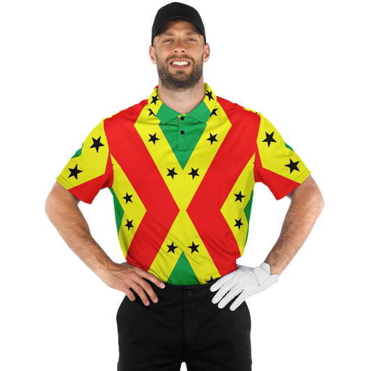 Men's Red Yellow Green Black Stars Pride Flag Polyester Polo Shirt