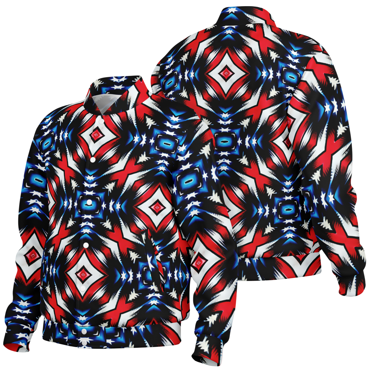 Men's Red White Blue Geometric Pattern All-Over Print Baseball Jacket