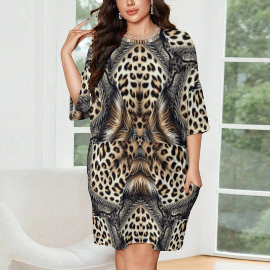 Women's Leopard Kaleidoscope Pattern All-Over Print Oversized T- Shirt Loungewear