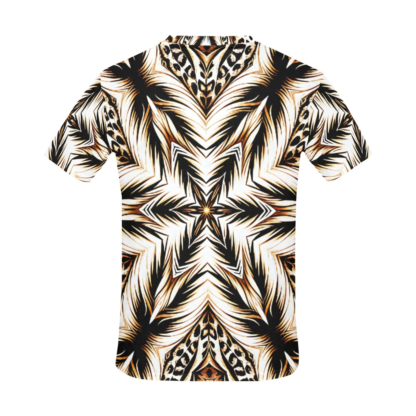 Men's Brown & Black Kaleidoscope Pattern Men's All Over Print Crew Neck T-Shirt