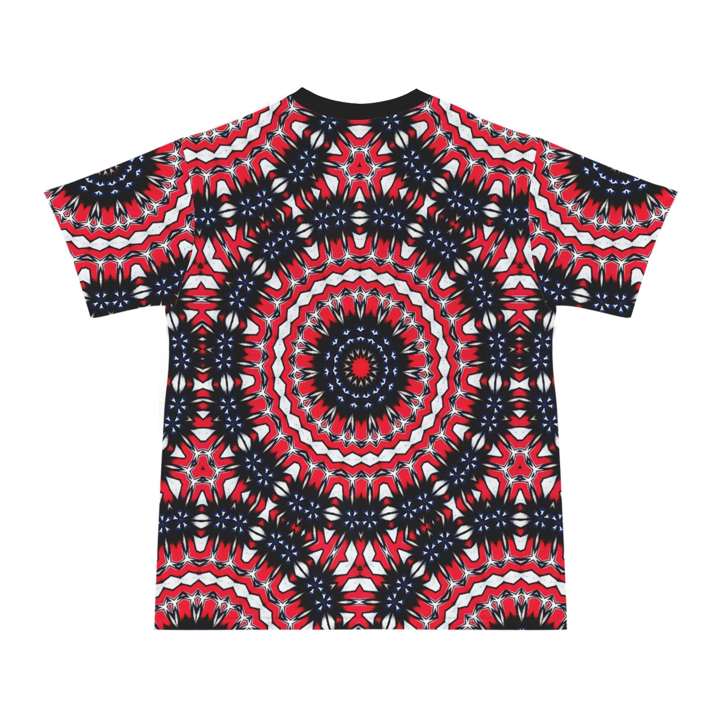 Men's Patriotic Mandala Red White Blue Pattern All Over Print Cut & Sew Ribbed Collar T-Shirt