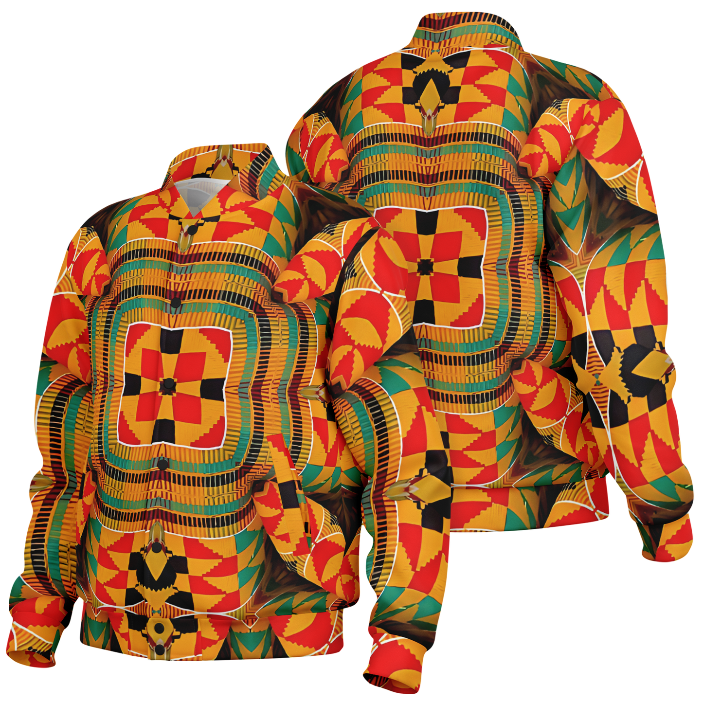 Women's Vibrant African Kente-Inspired Pattern All-Over Print Baseball Jacket