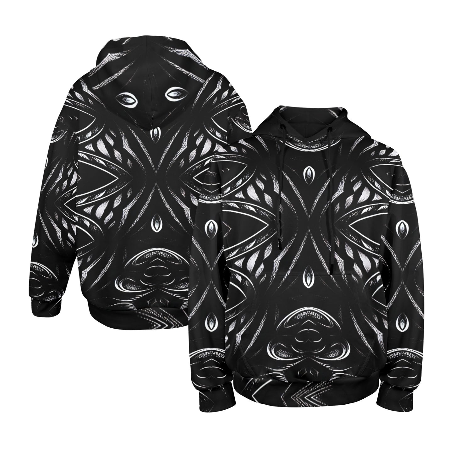 Men's Black & White Geometric Pattern All-Over Print Men's All Over Print Hoodie