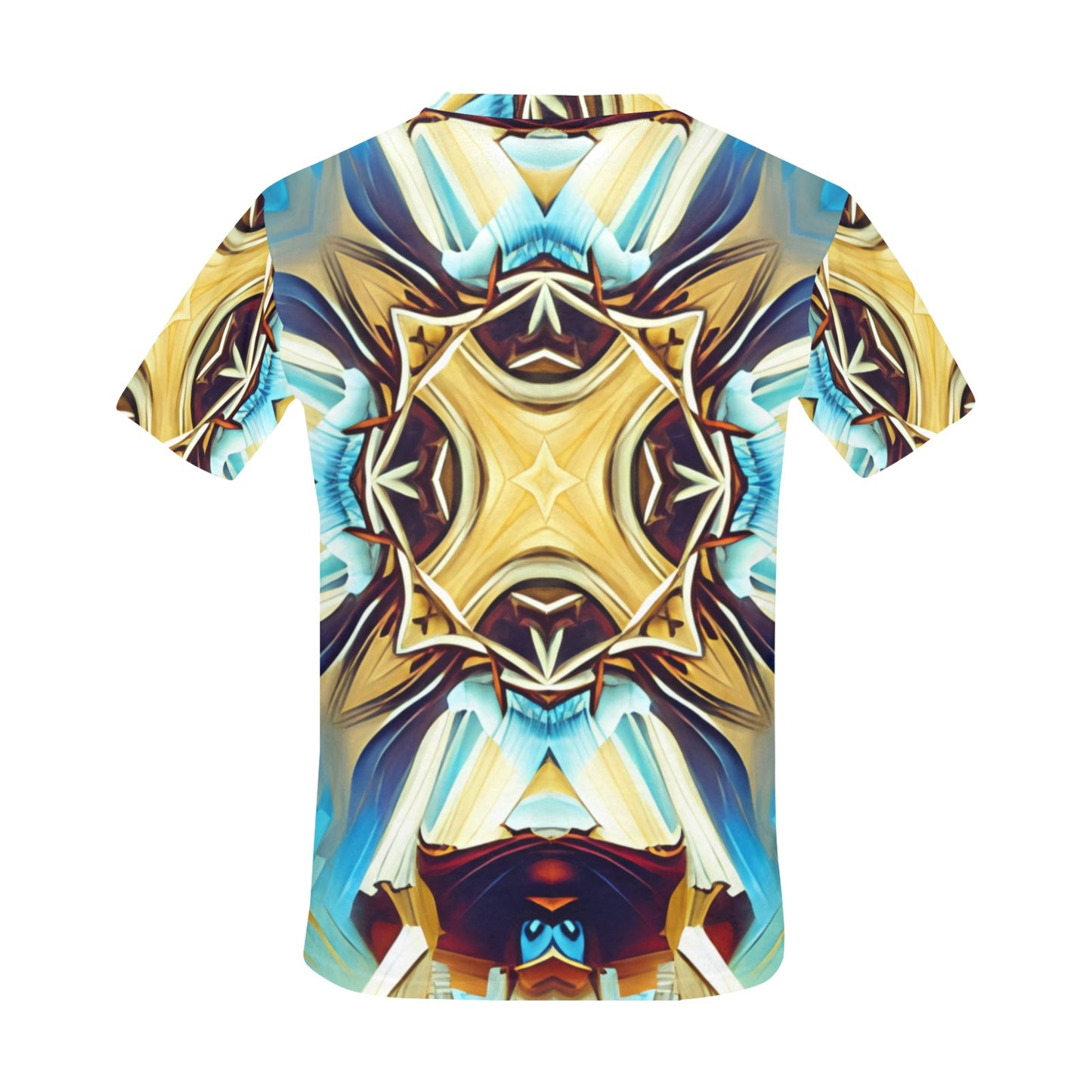Men's Abstract Teal & Gold Pattern All Over Print Crew Neck T-Shirt