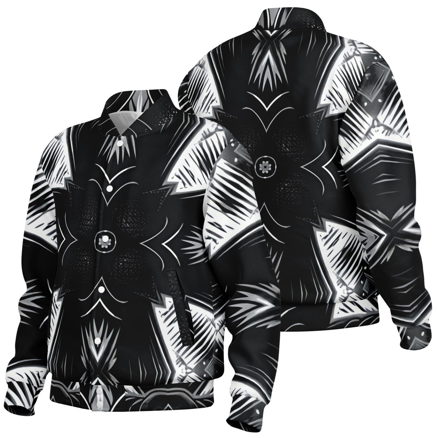 Men's Black & White Geometric Pattern All Over print All Over Print Baseball Jacket
