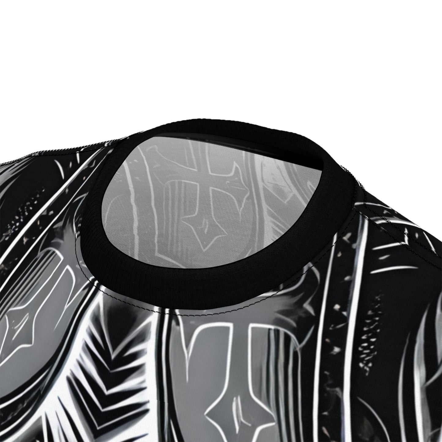 Women's Abstract Black & Silver Kaleidoscope Pattern All Over print Tee