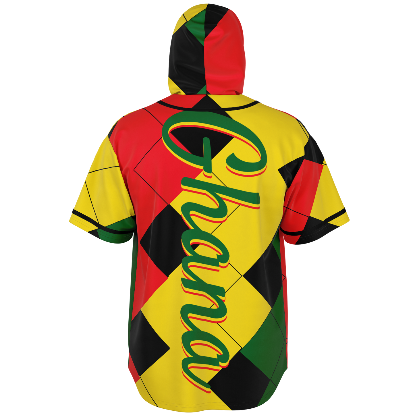 Men's Ghana Flag & Black Star Pattern All-Over Print Hooded Baseball Jersey