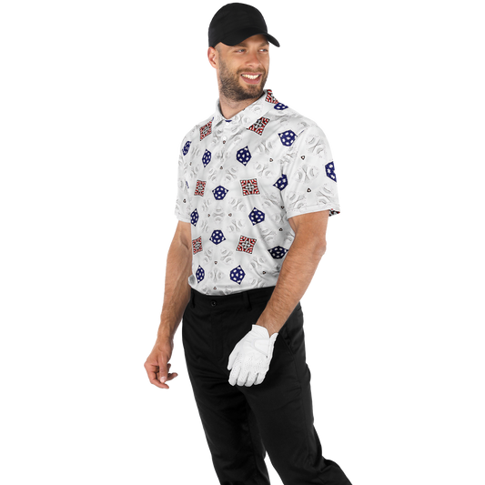 Men's White Blue & Red Patterned Polo Shirt