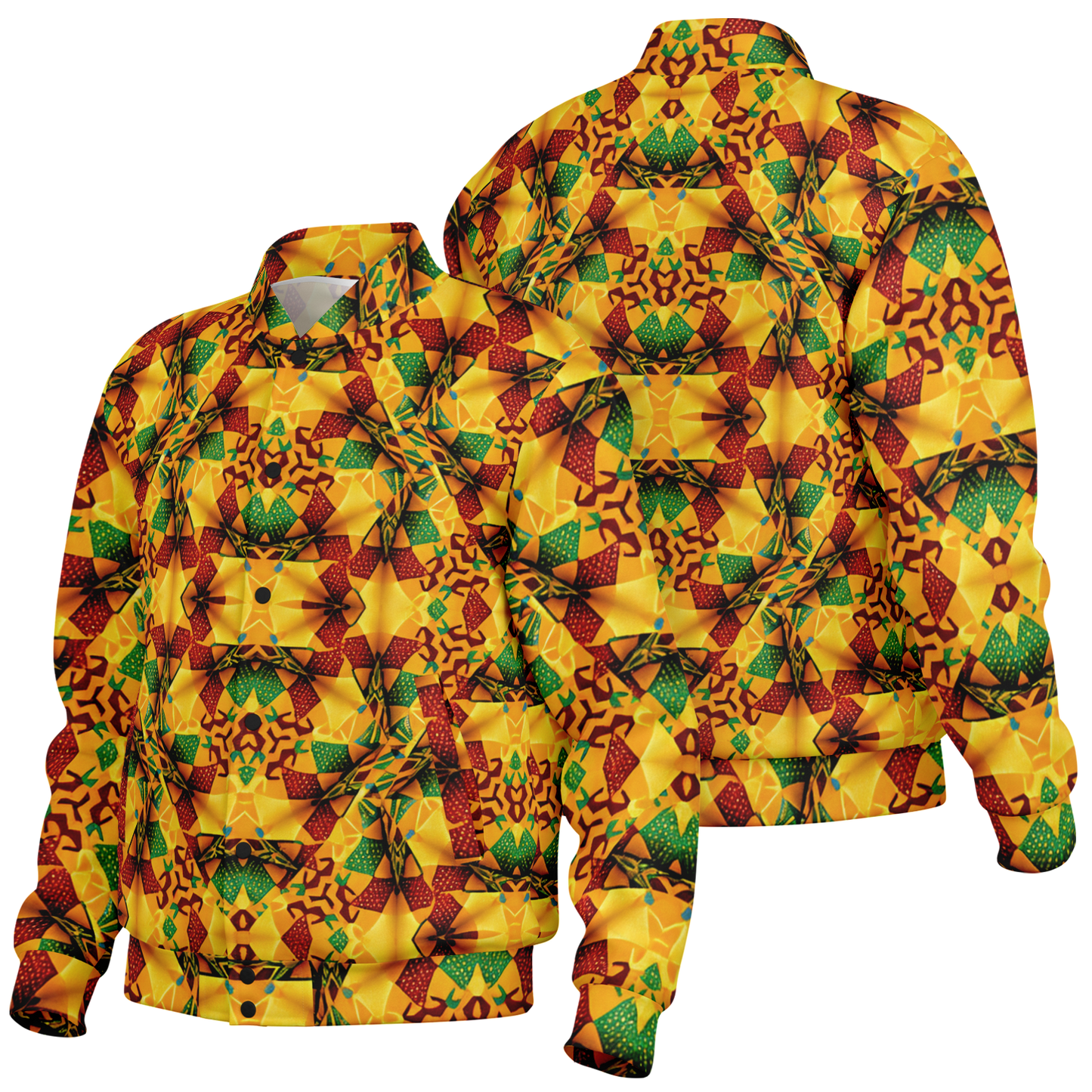 Men's Vibrant African Kente Geometric Pattern All Over Print Baseball Jacket