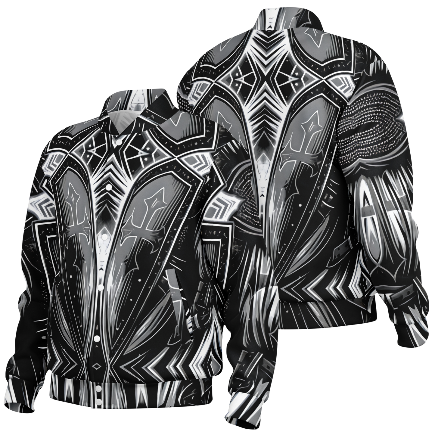 Women's Black & Silver Symmetry Pattern All-Over Print Baseball Jacket