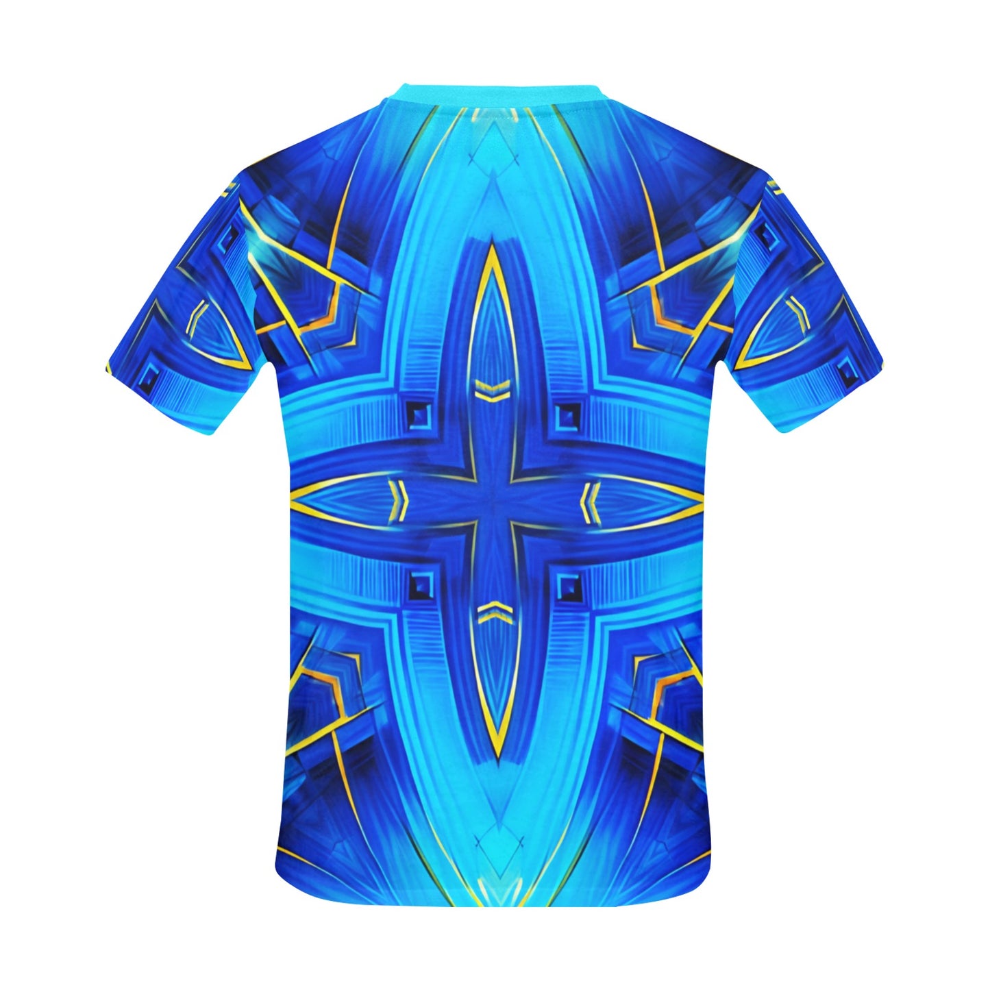 Men Vibrant Blue Geometric All-Over Print Crew Neck T-Shirt