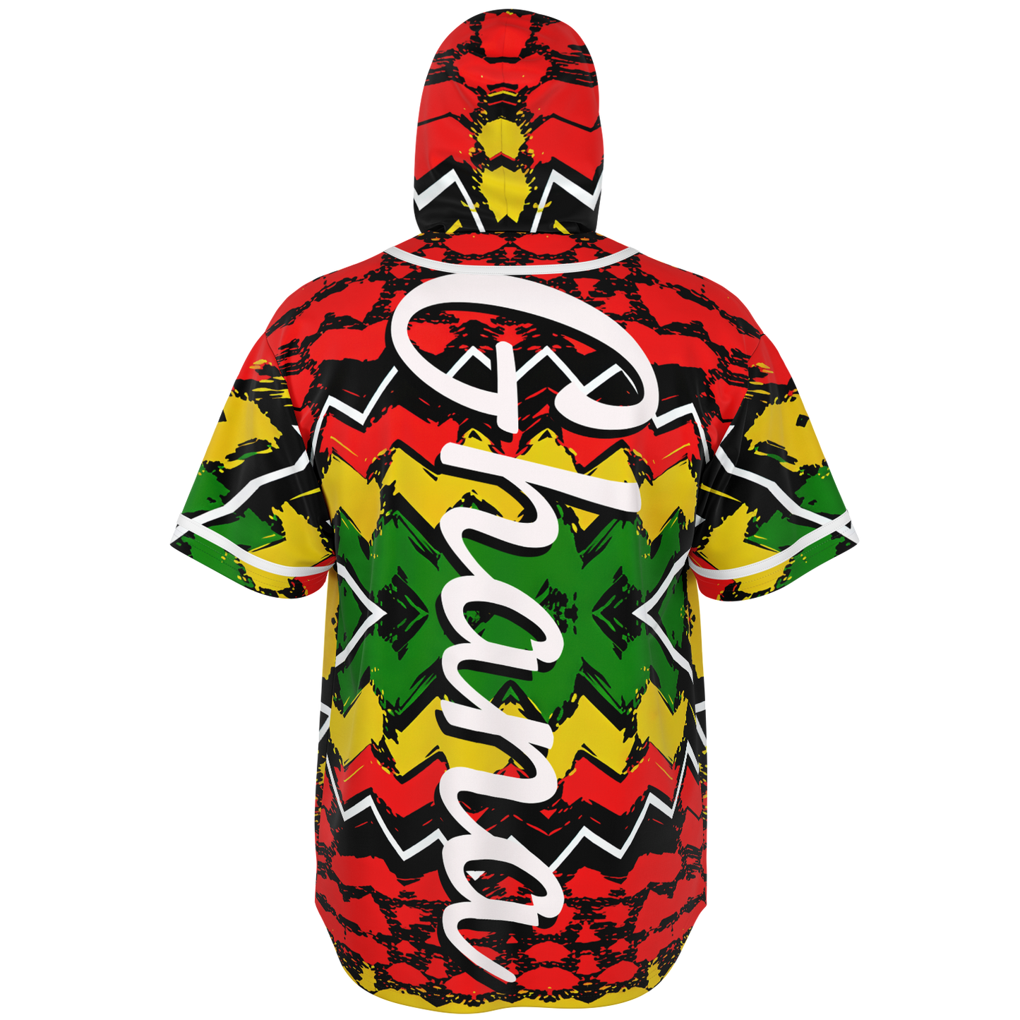 Men's Ghana Flag & Black Star Pattern All-Over Print Hooded Baseball Jersey