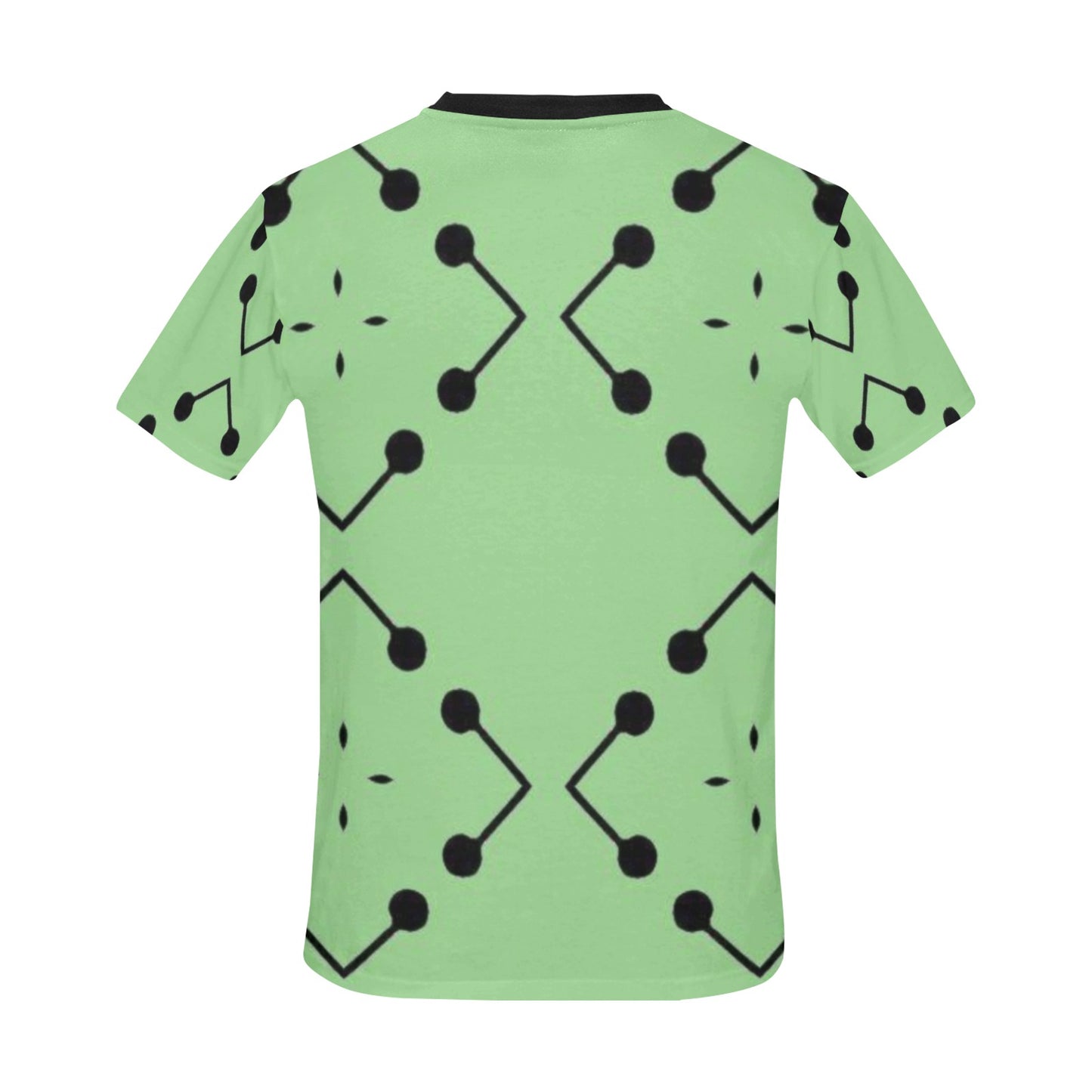 Men's Bold Green Geometric Black Dot-Node Pattern All-Over Print Crew Neck T-Shirt