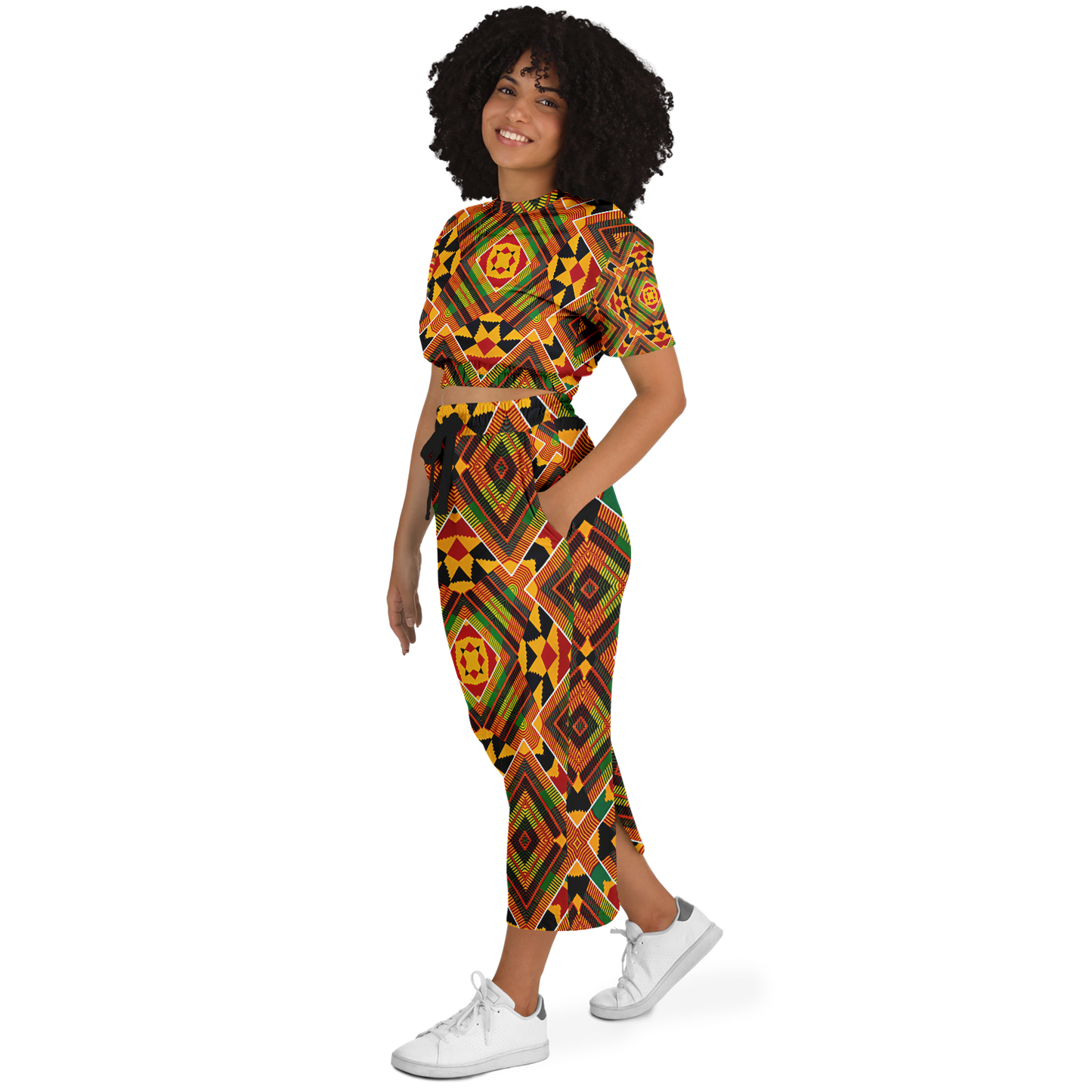 Women's Fashion Cropped Short Sleeve Sweatshirt and Long Pocket Skirt Set