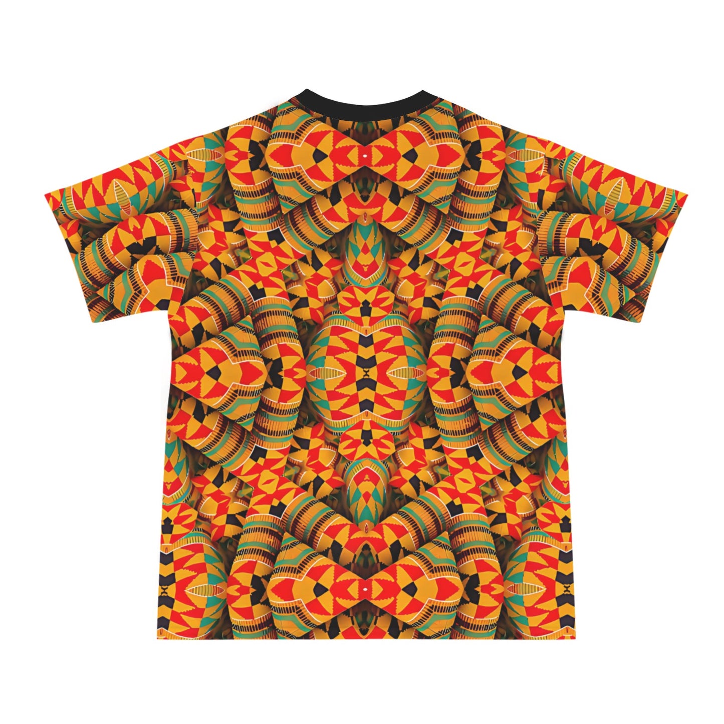 Men's Vibrant Kente Kaleidoscope Geo Pattern All Over Print Ribbed Collar T-Shirt