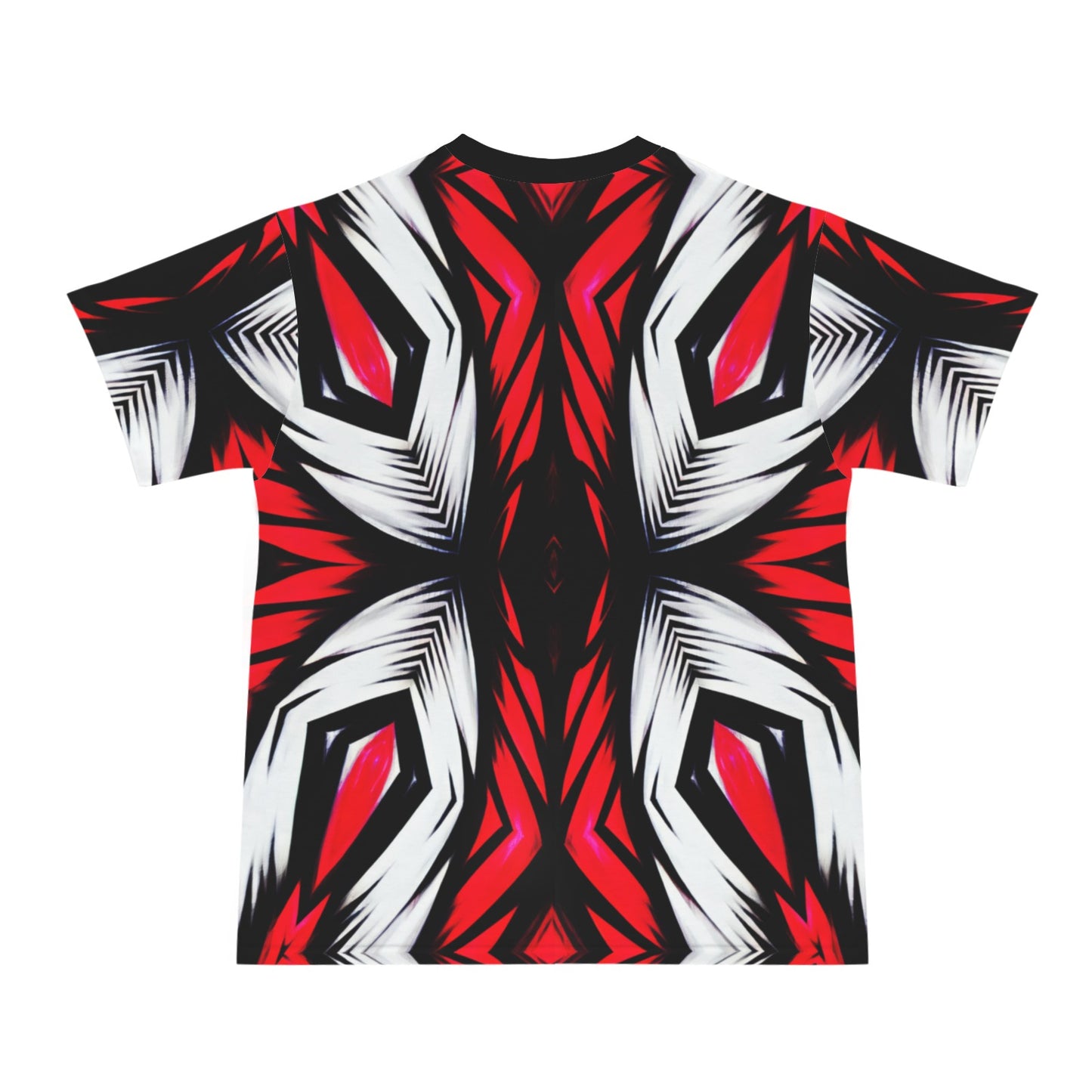 Men's Abstract Red, White & Black Pattern All-Over Print Men's All Over Print Ribbed Collar T-Shirt.