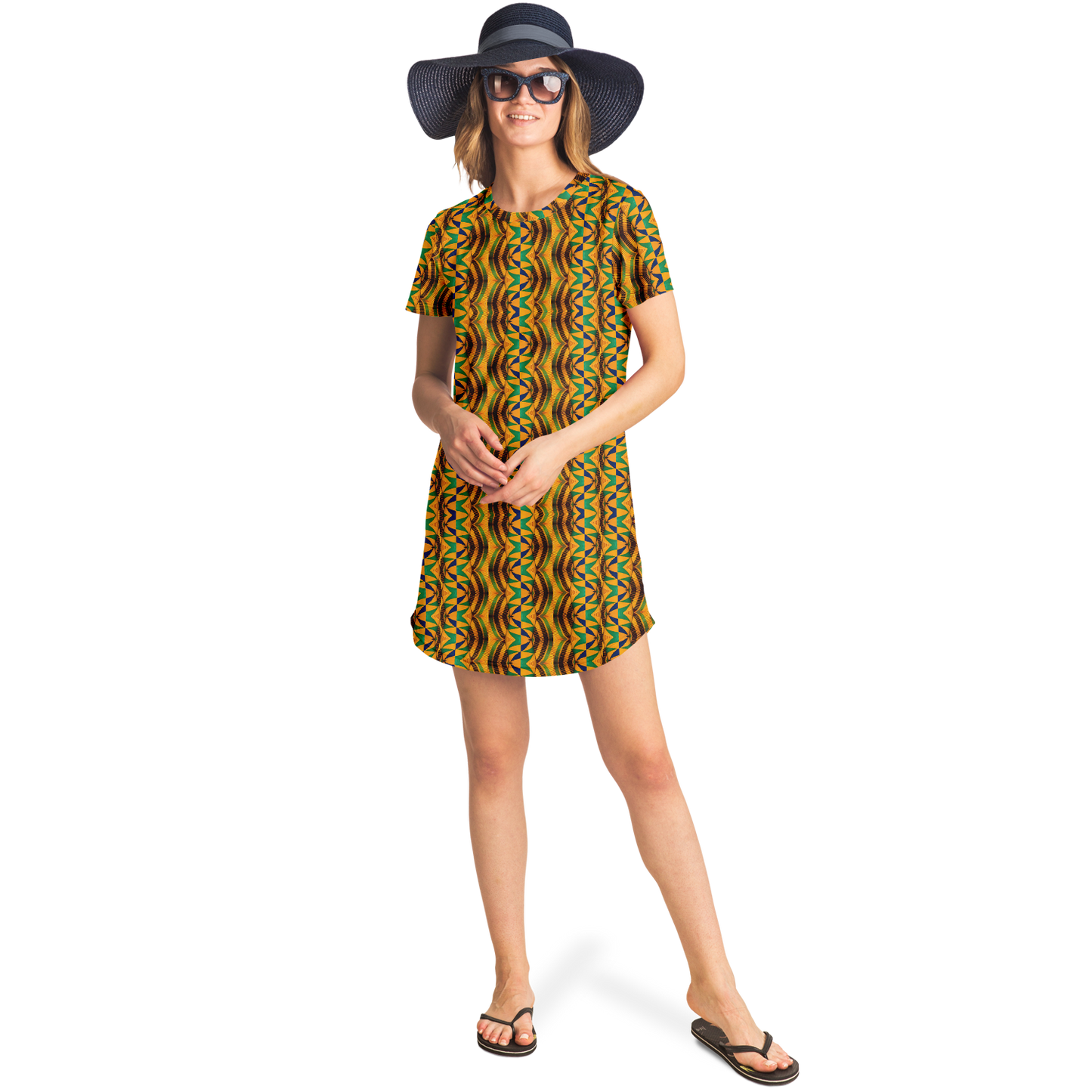 Women's African Kente Geometric Pattern All-Over Print T-Shirt Dress