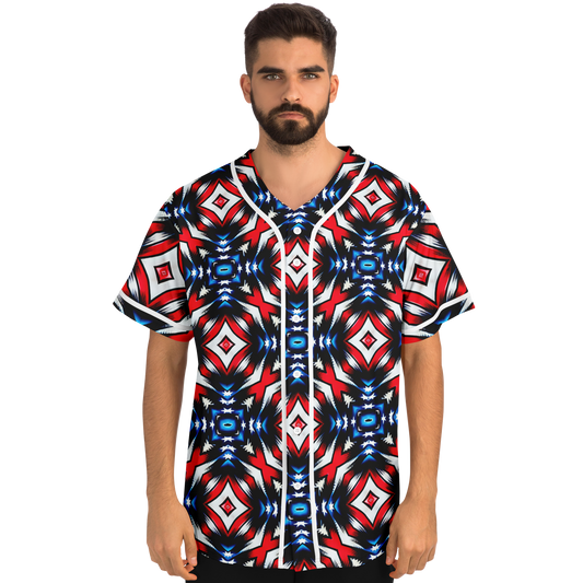 Men's Red White Blue Geometric Pattern All-Over Print Baseball Jersey