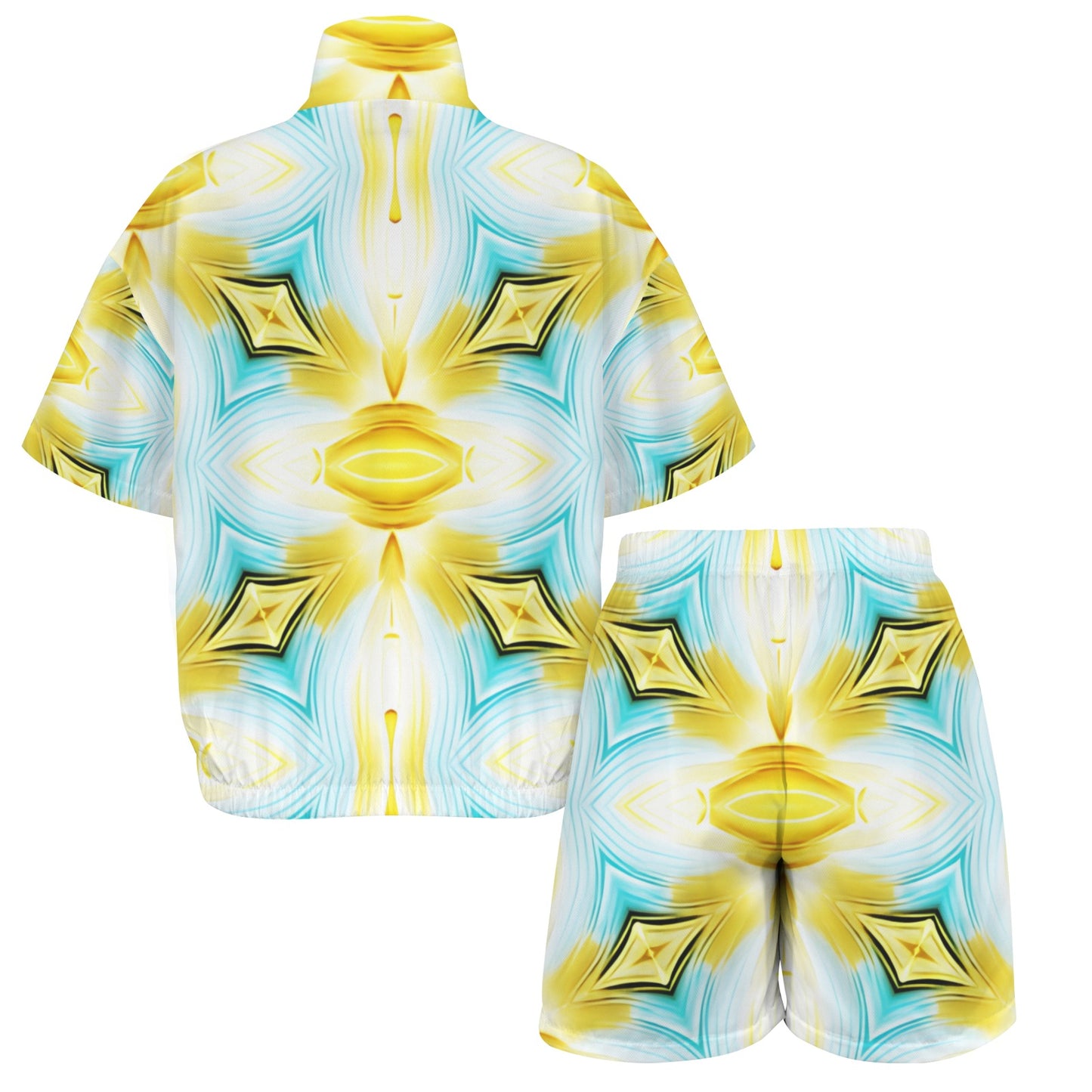 Women's Vibrant Kaleidoscope Geo Pattern All-Over Print Windbreaker Short Set