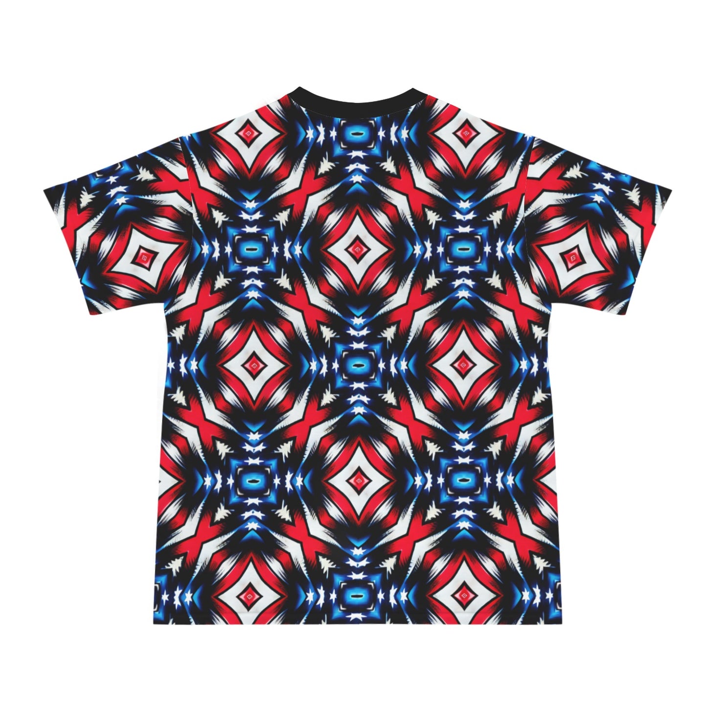 Men's Red White Blue Geometric Pattern All-Over Print All Over Print Ribbed Collar T-Shirt