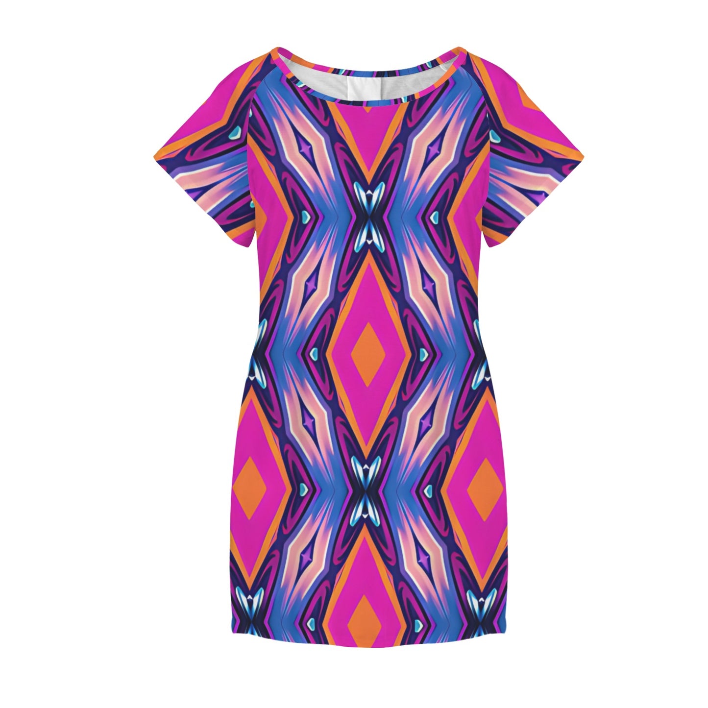 Women's Vibrant Abstract Neon All-Over Print Round Neck Pocket Casual Dress