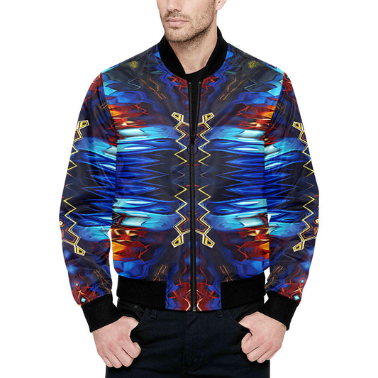 Men's Blue & Red Kaleidoscope Pattern All-Over Print Bomber Jacket