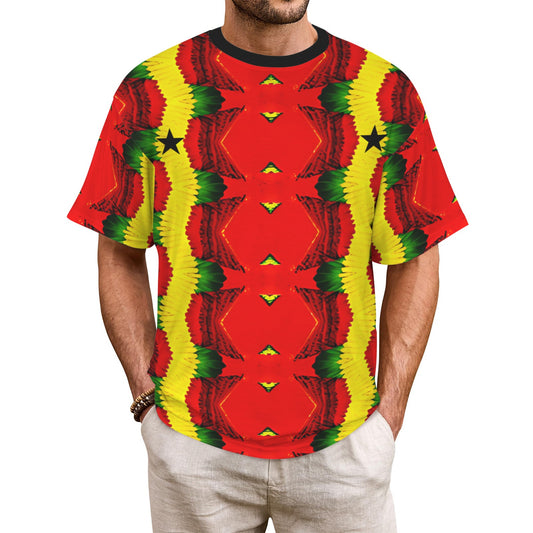 Men's Ghana Flag & Black Star Pattern All-Over Print Cut & Sew Ribbed Collar T-Shirt