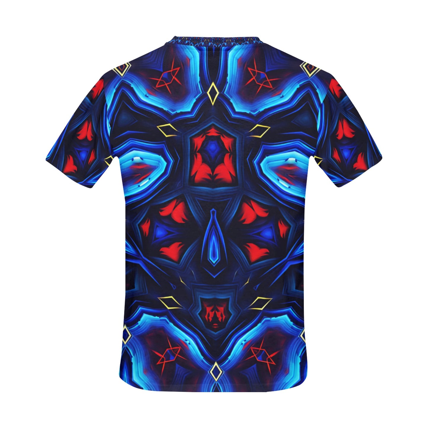 Men's Blue & Red Kaleidoscope Pattern Men's All Over Print Crew Neck T-Shirt