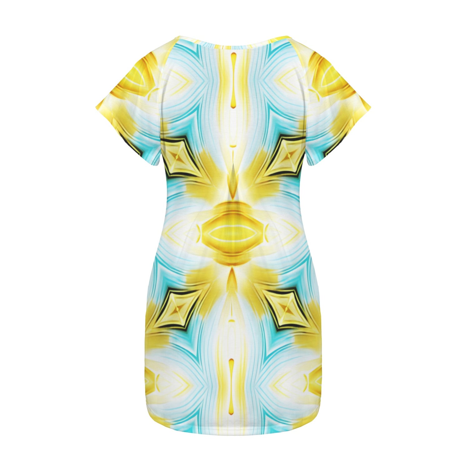 Women's Vibrant Kaleidoscope Geo Pattern All-Over Print Round Neck Pocket Casual Dress
