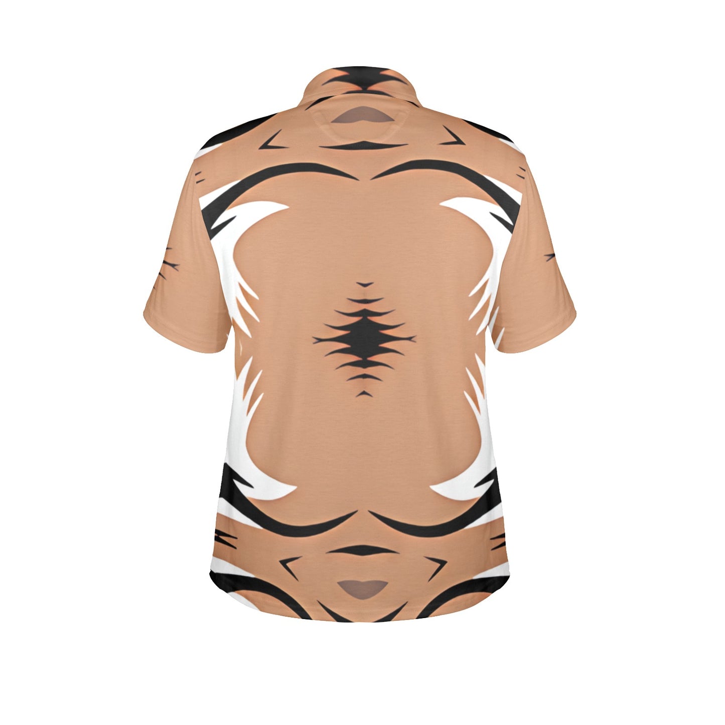 Women's Brown Tribal Wave Pattern All-Over Print Polo Shirt