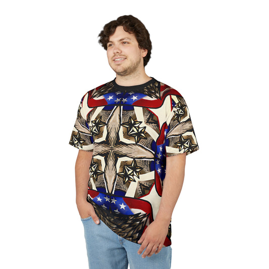 Men's Patriotic Star Kaleidoscope Pattern All-Over Print Unisex Cut & Sew Tee.