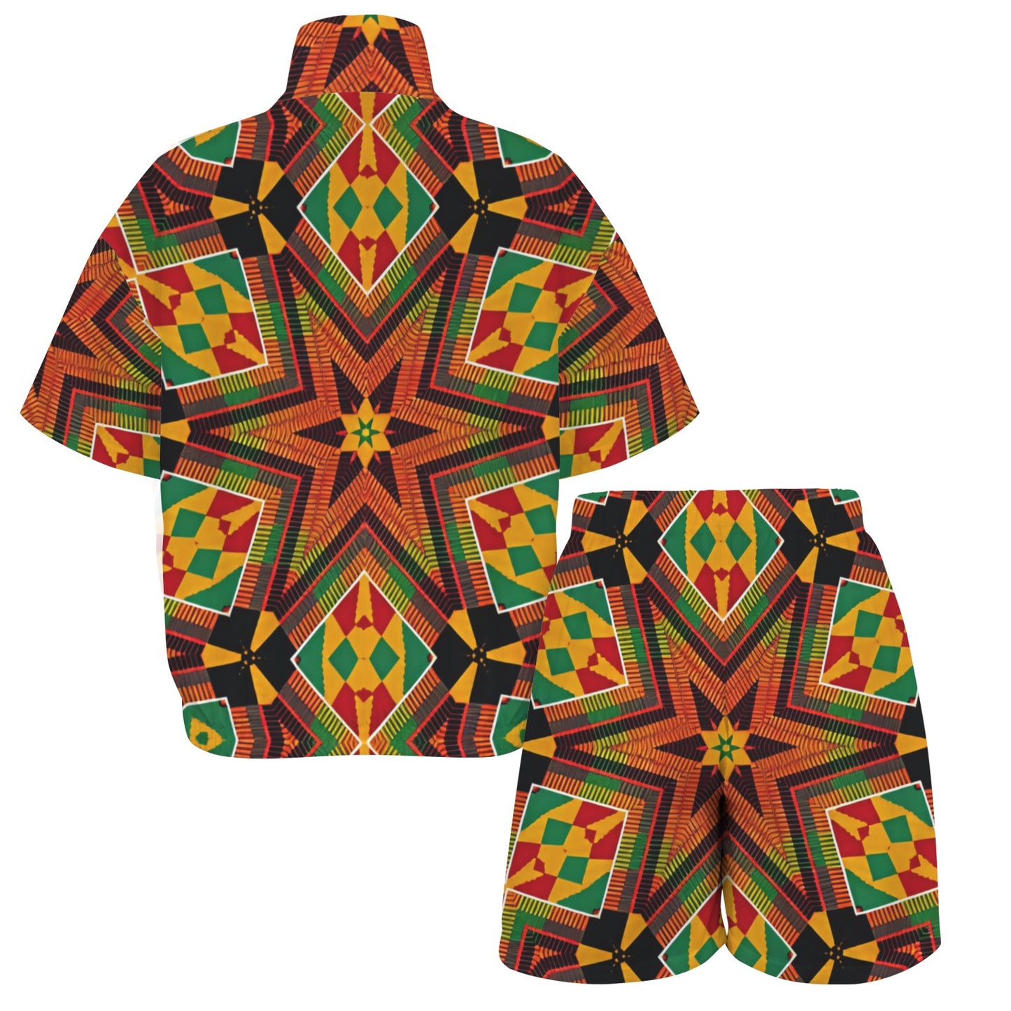 Women’s African Kente Geometric Star Pattern All-Over Print Windbreaker Short Set