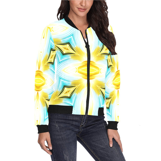 Women's Vibrant Kaleidoscope Geo Pattern All-Over Print Bomber Jacket for Women
