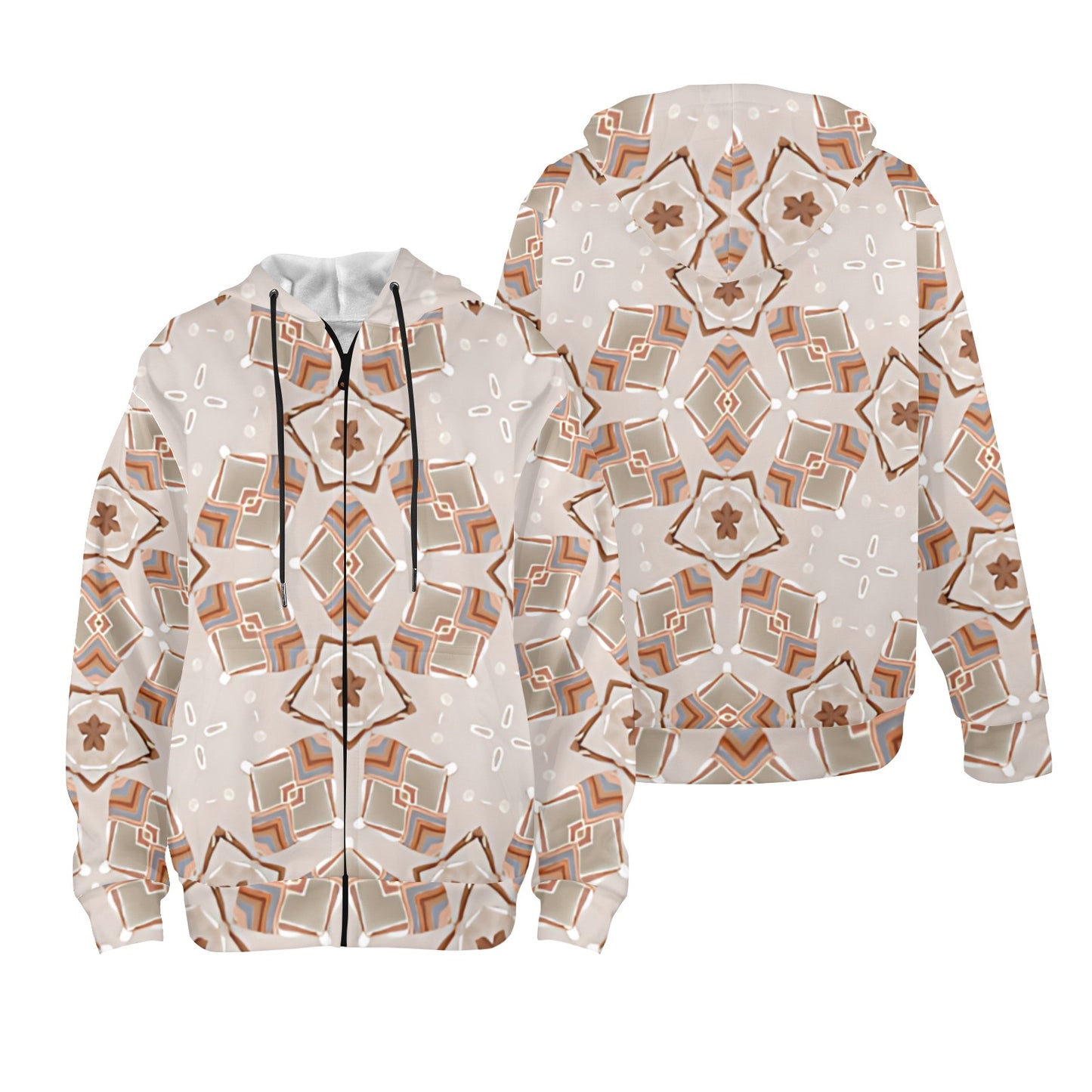 Women's Neutral Boho Graphic Pattern All-Over Print Women's Fleece Full-Zip Hoodie