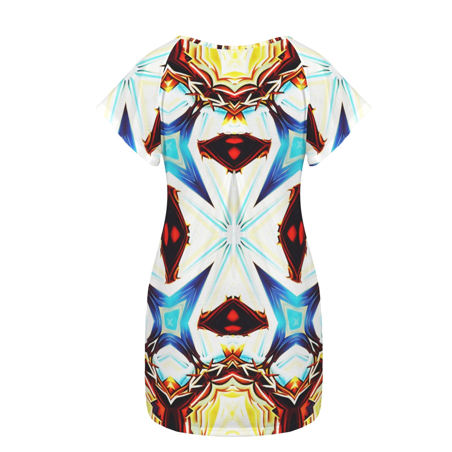 Women's Vibrant Kaleidoscope Geo Pattern All-Over Print Round Neck Pocket Casual Dress