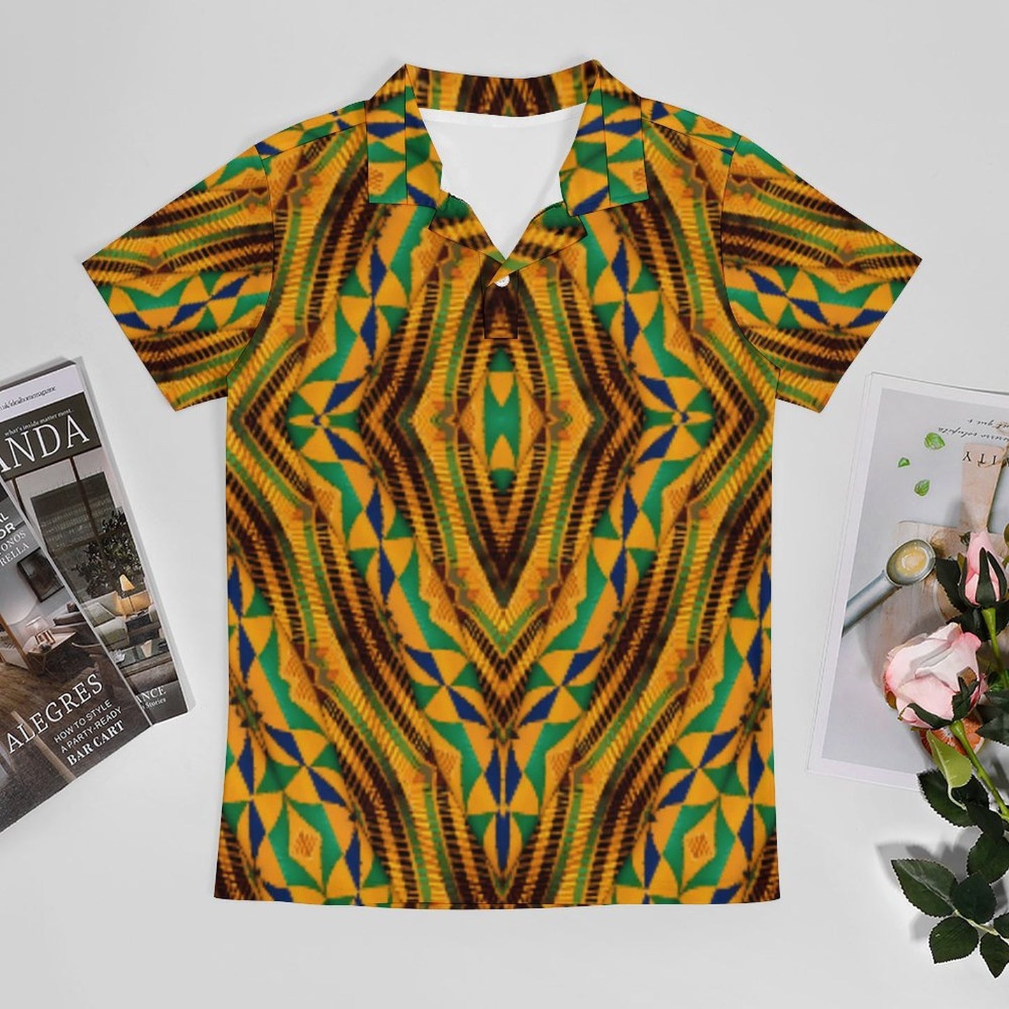 Men's Bold African Kente Inspired Pattern All-Over Print Premium Ice Silk Polo Shirt