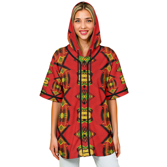 Women's Red Bold Tribal All-Over Print Hooded Baseball Jersey