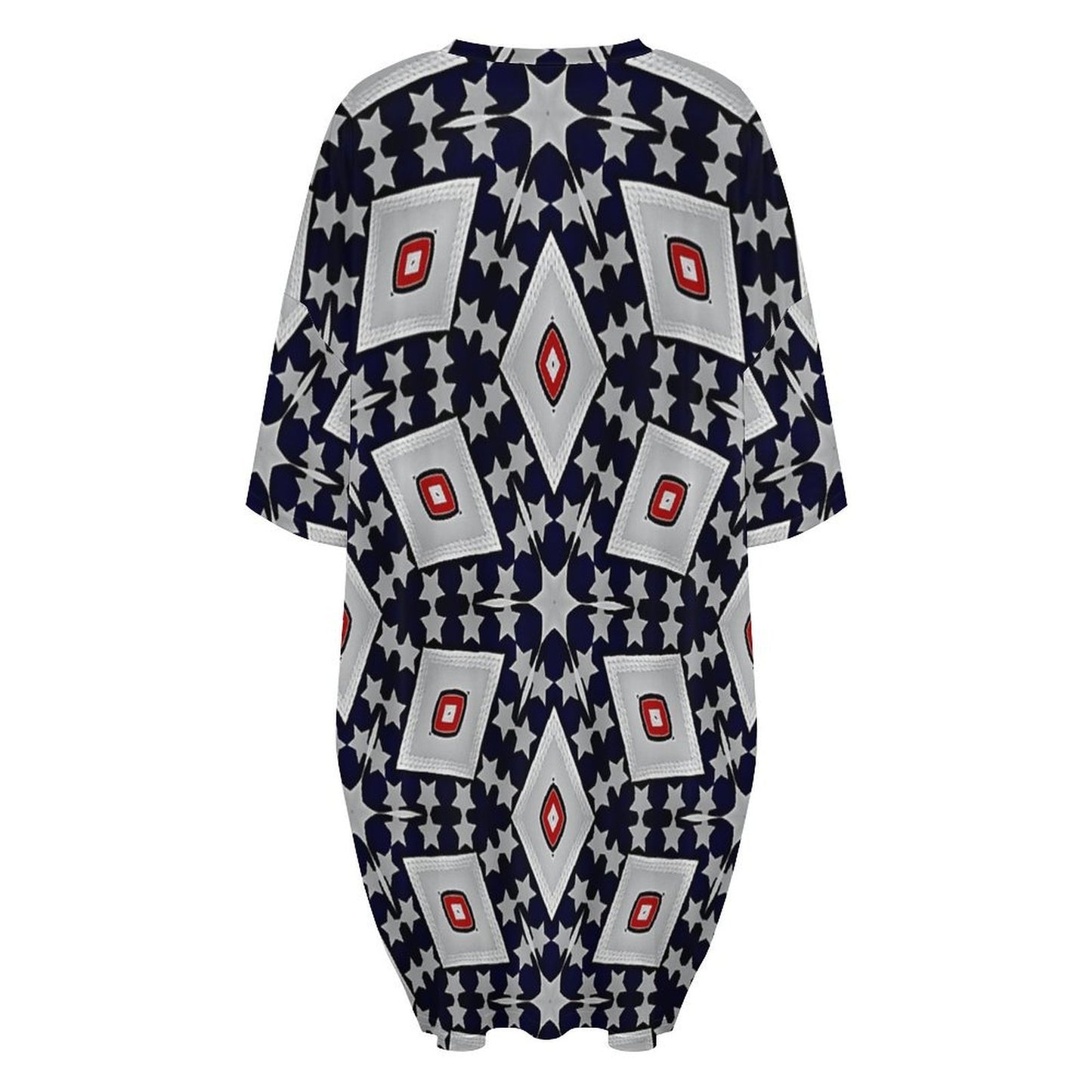 Women's Patriotic Red White Blue Geometric Oversized T- Shirt Loungewear