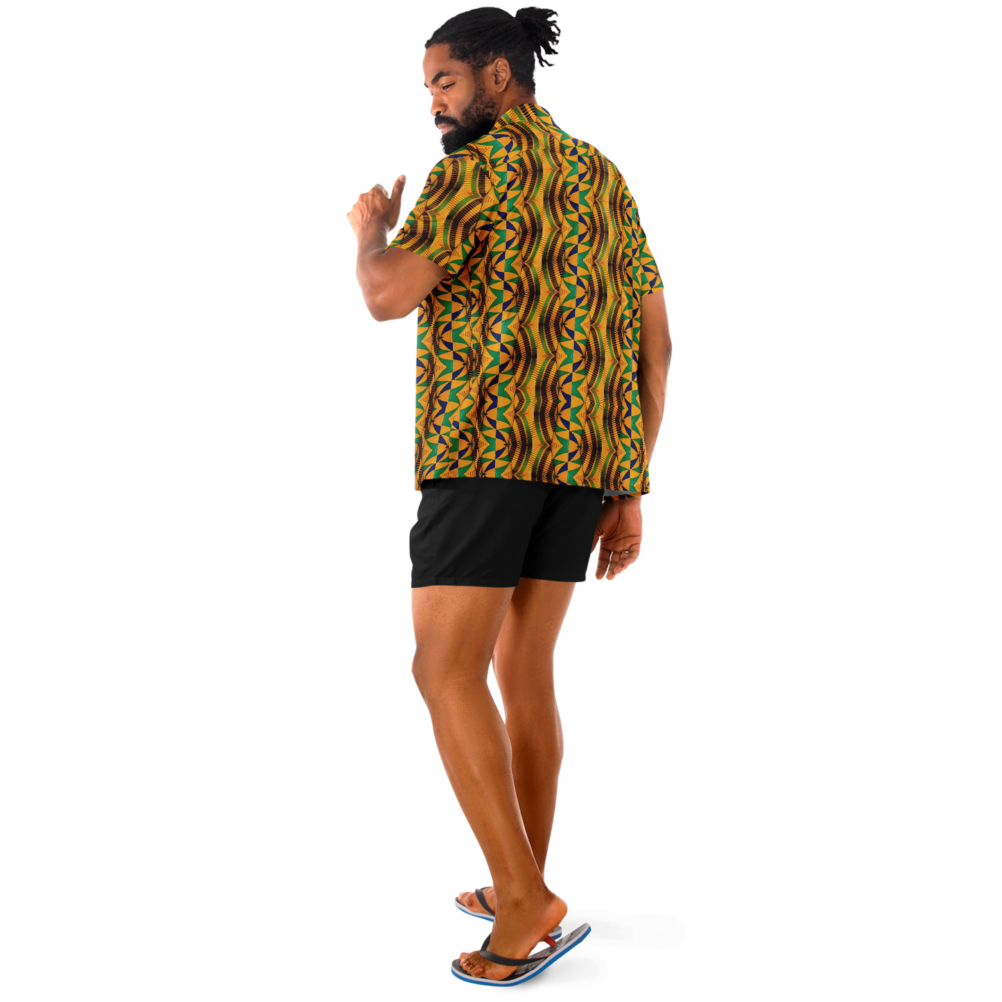 Men's African Kente Kaleidoscope Pattern All-Over Print Spread Collar Short Sleeve Button-Down Shirt