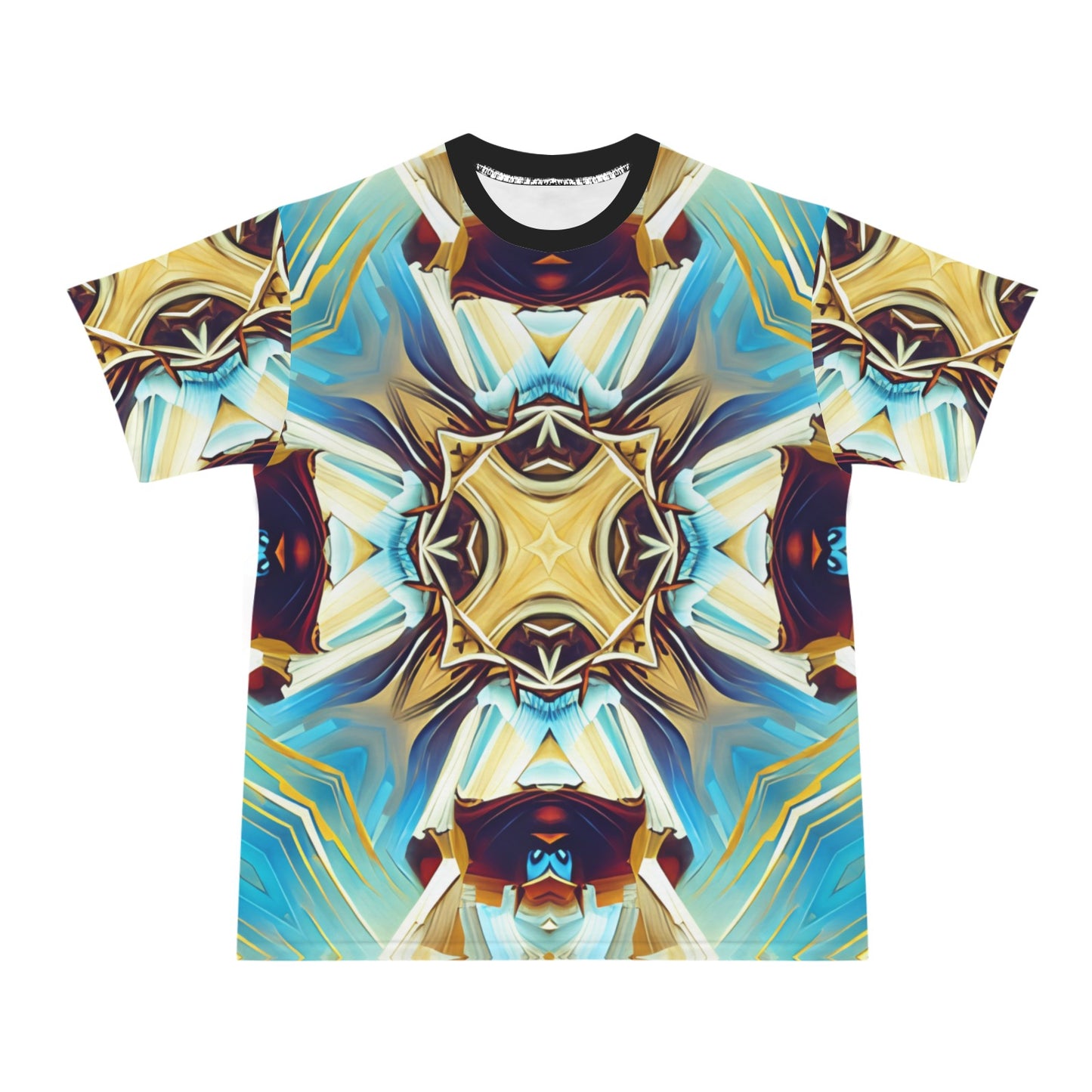 Men's Abstract Teal & Gold Pattern All Over Print Men's All Over Print Ribbed Collar T-Shirt.