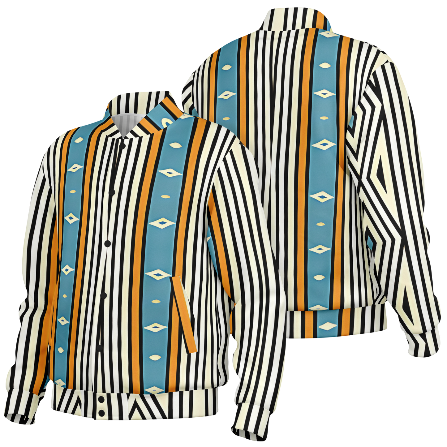 Men's Striped Retro Blue & Orange Patten Design All Over Print Baseball Jacket