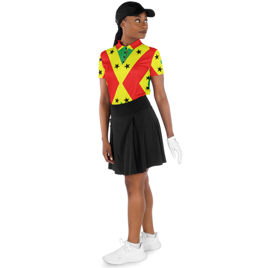 Women's Red Yellow Green Black Stars Pride Flag Polyester Polo Shirt