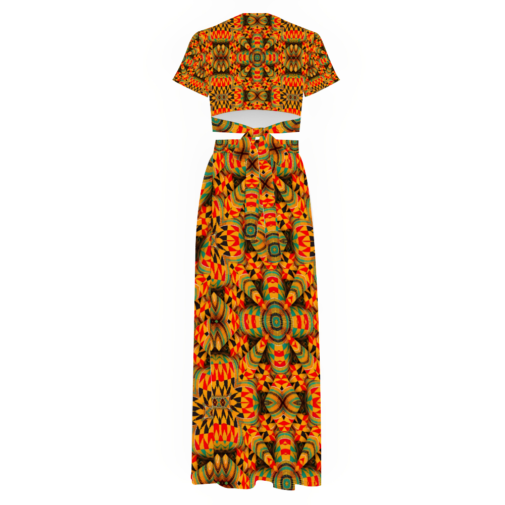 Women's Two Piece Outfit V-Neck Top and Long Skirt Set