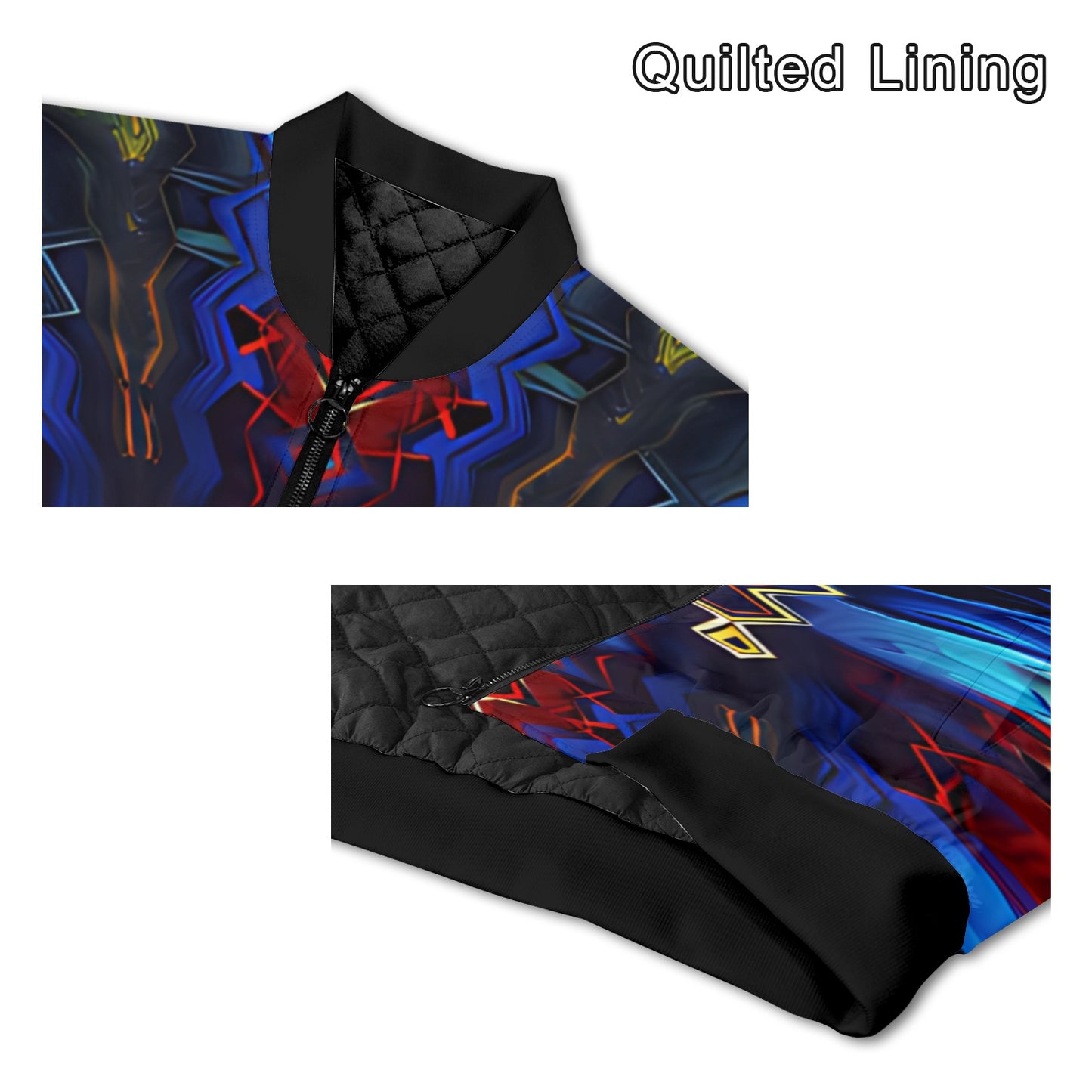 Men's Blue & Red Kaleidoscope Pattern All-Over Print Bomber Jacket
