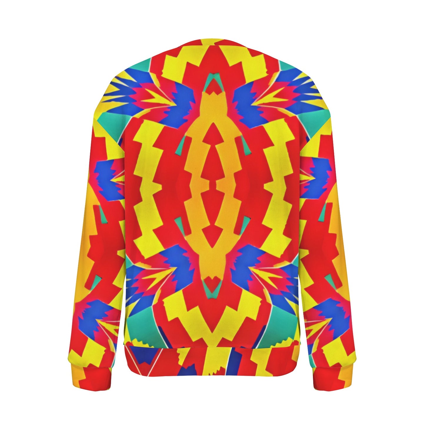 Women's Bold Rainbow Kente-Inspired Geometric Pattern All Over Print Crew Neck Sweater